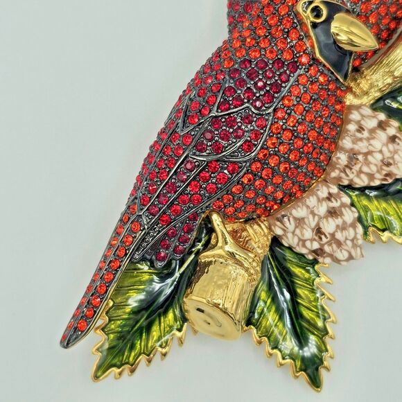 Joan Rivers Cardinal Brooch Vtg Swarovski Crystal Love Birds Winter Holiday Pin - Picture 6 of 15